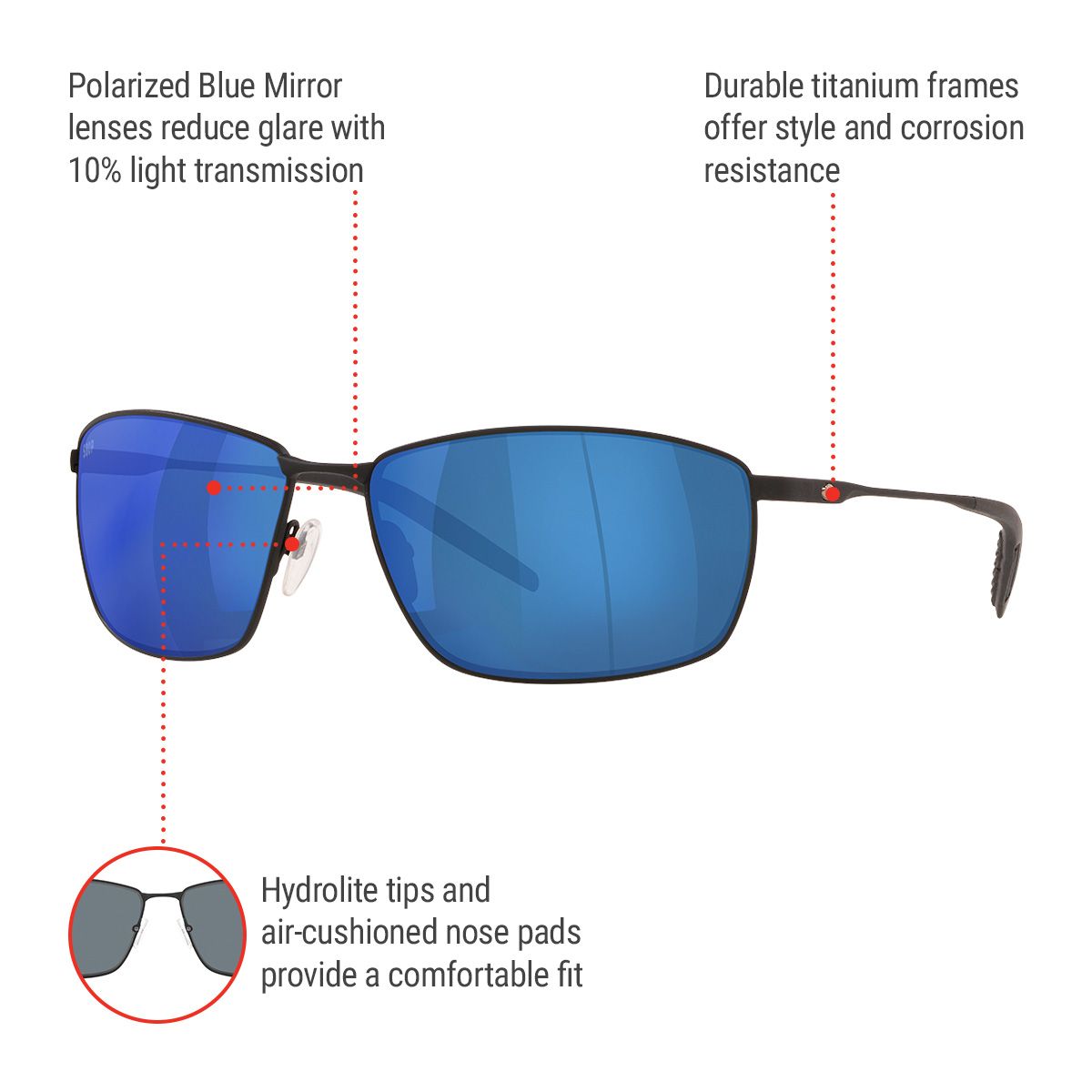 Costa Unisex Turret Rectangular Sunglasses