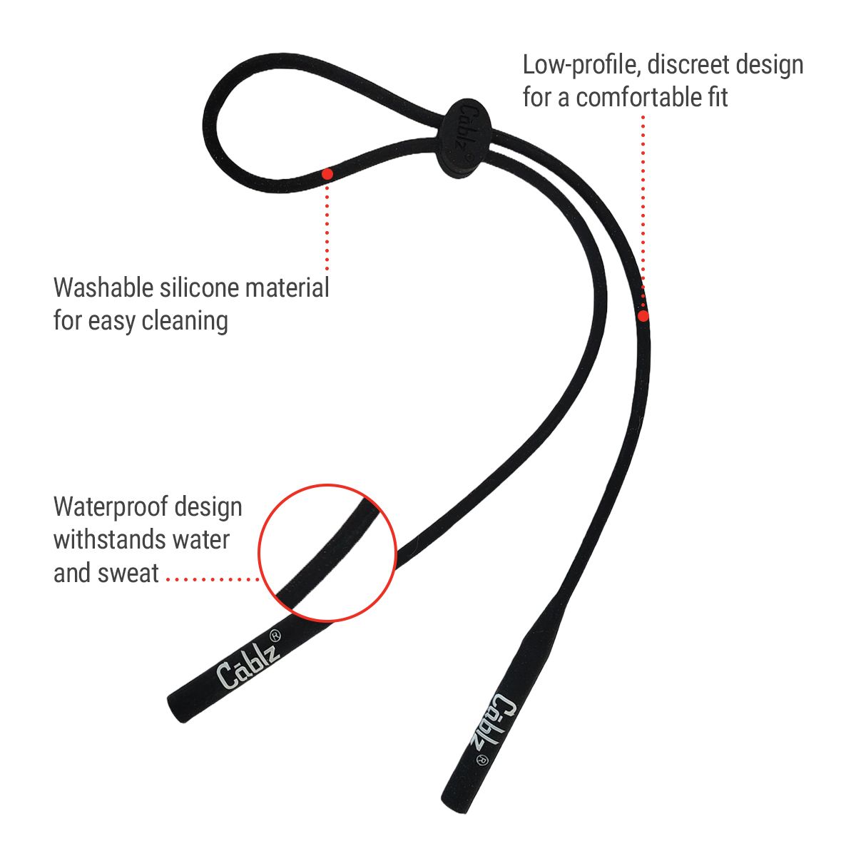 Cablz Silicone Skinnyz Ends Adjustable Eyewear Retainer