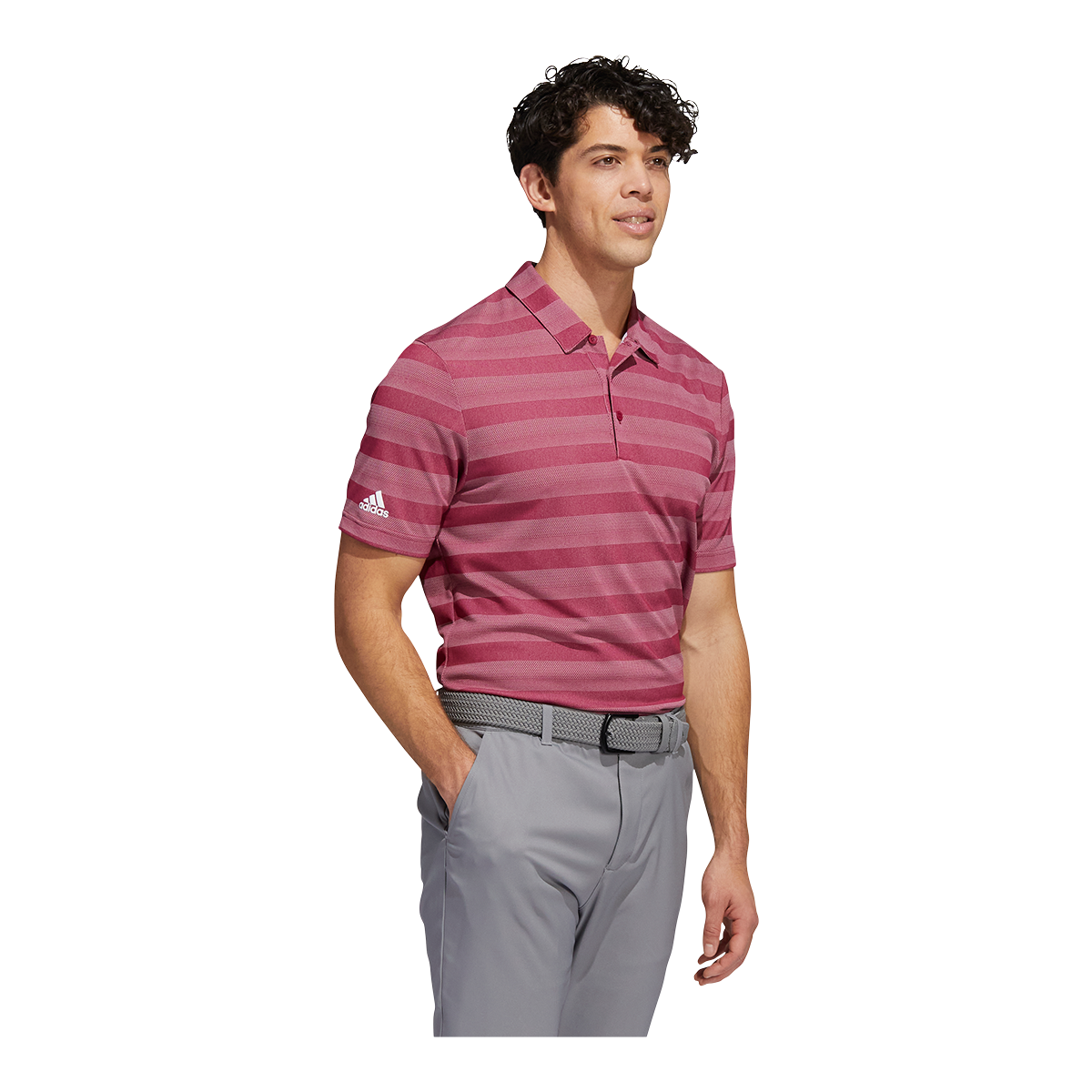 adidas Golf Men's Two Color Stripe Primegreen Short Sleeve Polo T Shirt, Regular Fit