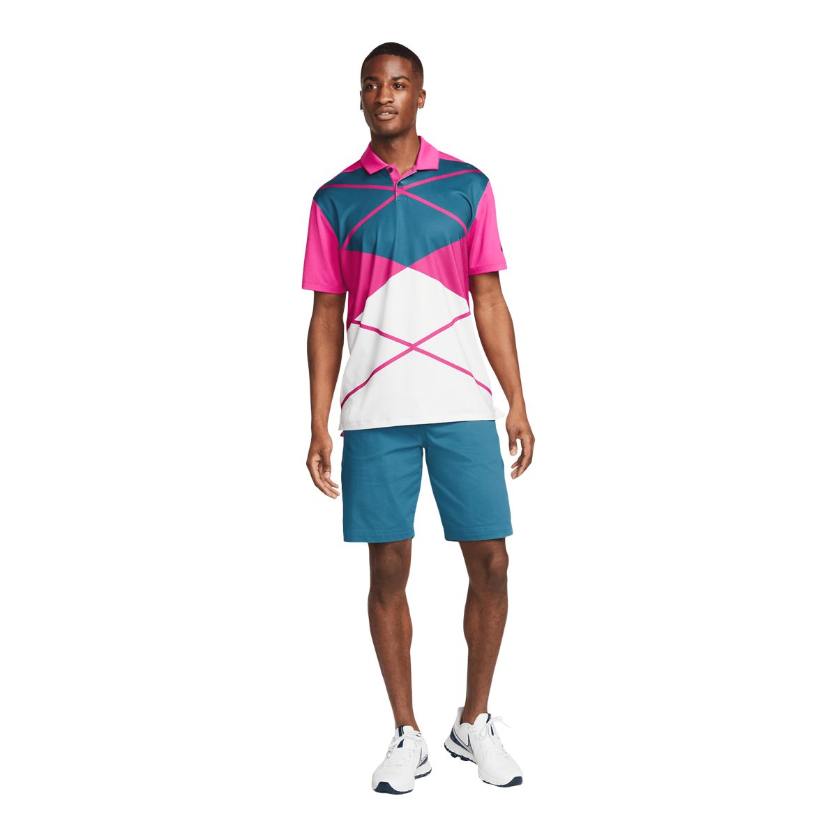 Nike Golf Men's Vapor Argyle Short Sleeve Button Down Polo T Shirt, Dri-Fit