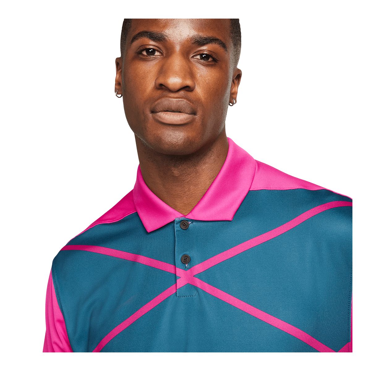 Nike Golf Men's Vapor Argyle Short Sleeve Button Down Polo T Shirt, Dri-Fit