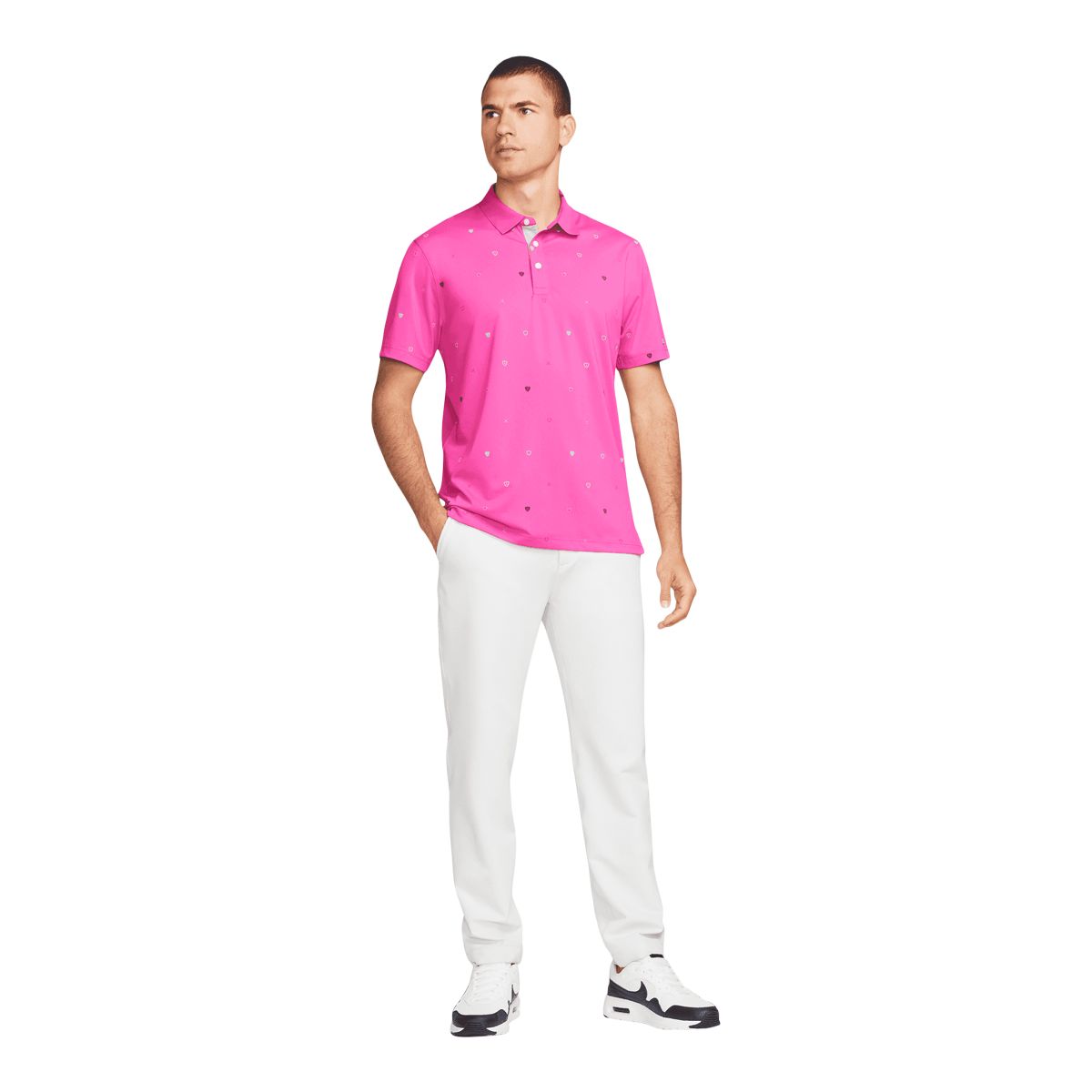 Nike Golf Men's Player Heritage Print Short Sleeve Button Down Polo T Shirt, Dri-Fit