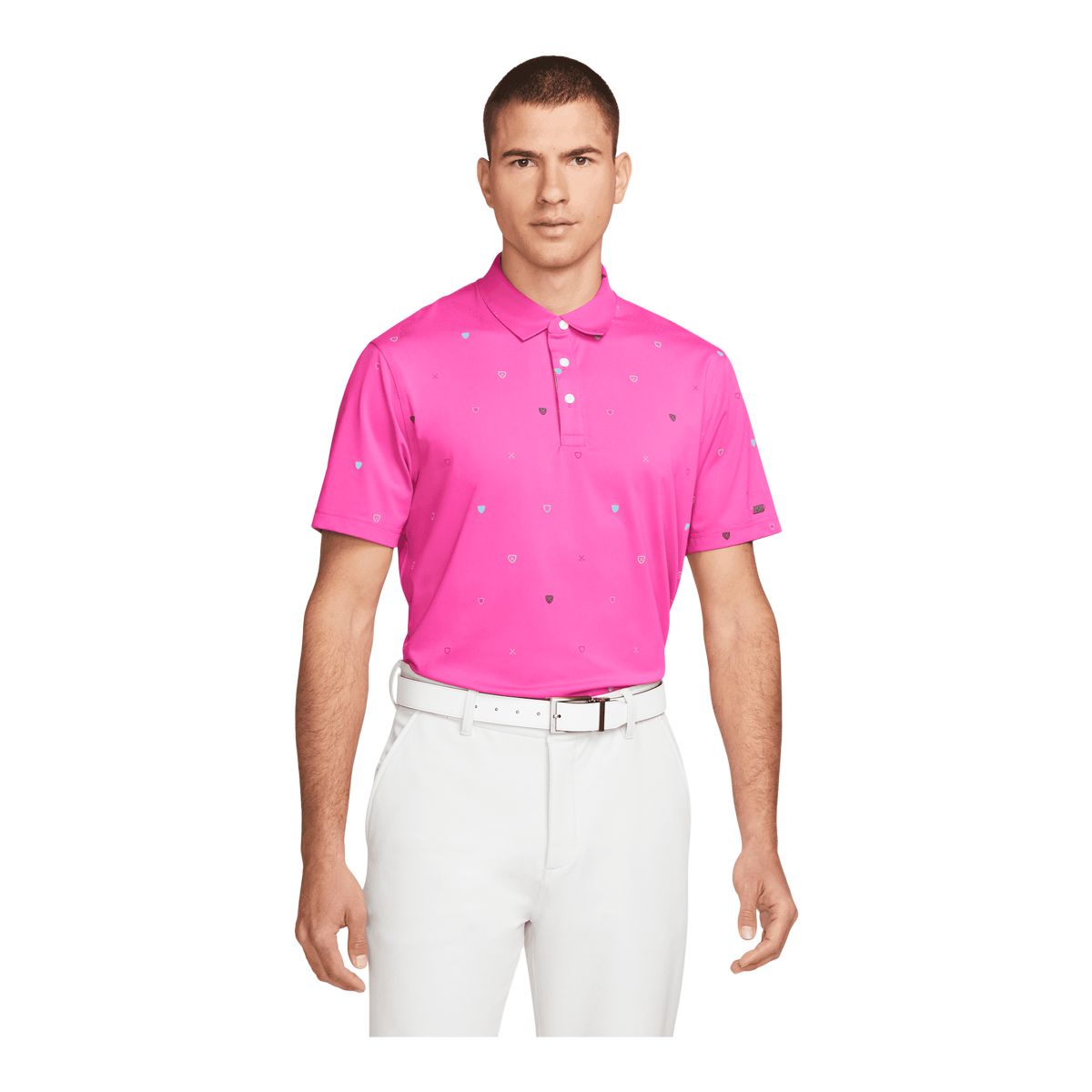 Nike Golf Men's Player Heritage Print Short Sleeve Button Down Polo T Shirt, Dri-Fit