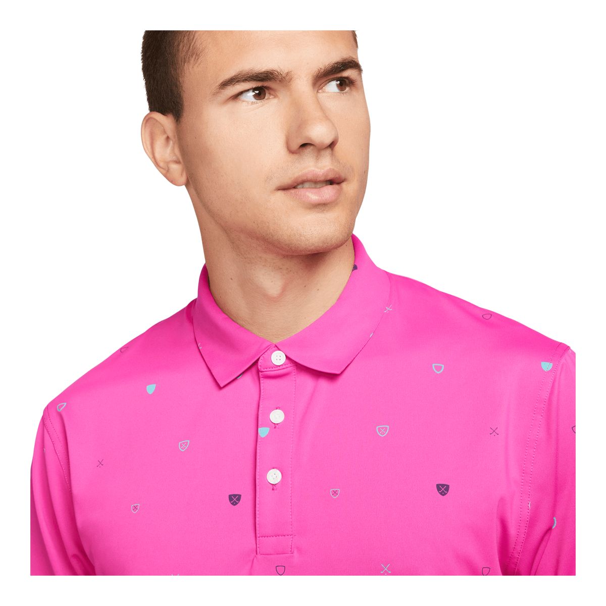 Nike Golf Men's Player Heritage Print Short Sleeve Button Down Polo T Shirt, Dri-Fit