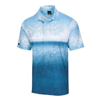 Greg Norman Golf Men's Portee Print Short Sleeve Golf Polo T Shirt, UPF 50 Front_Angled_Left
