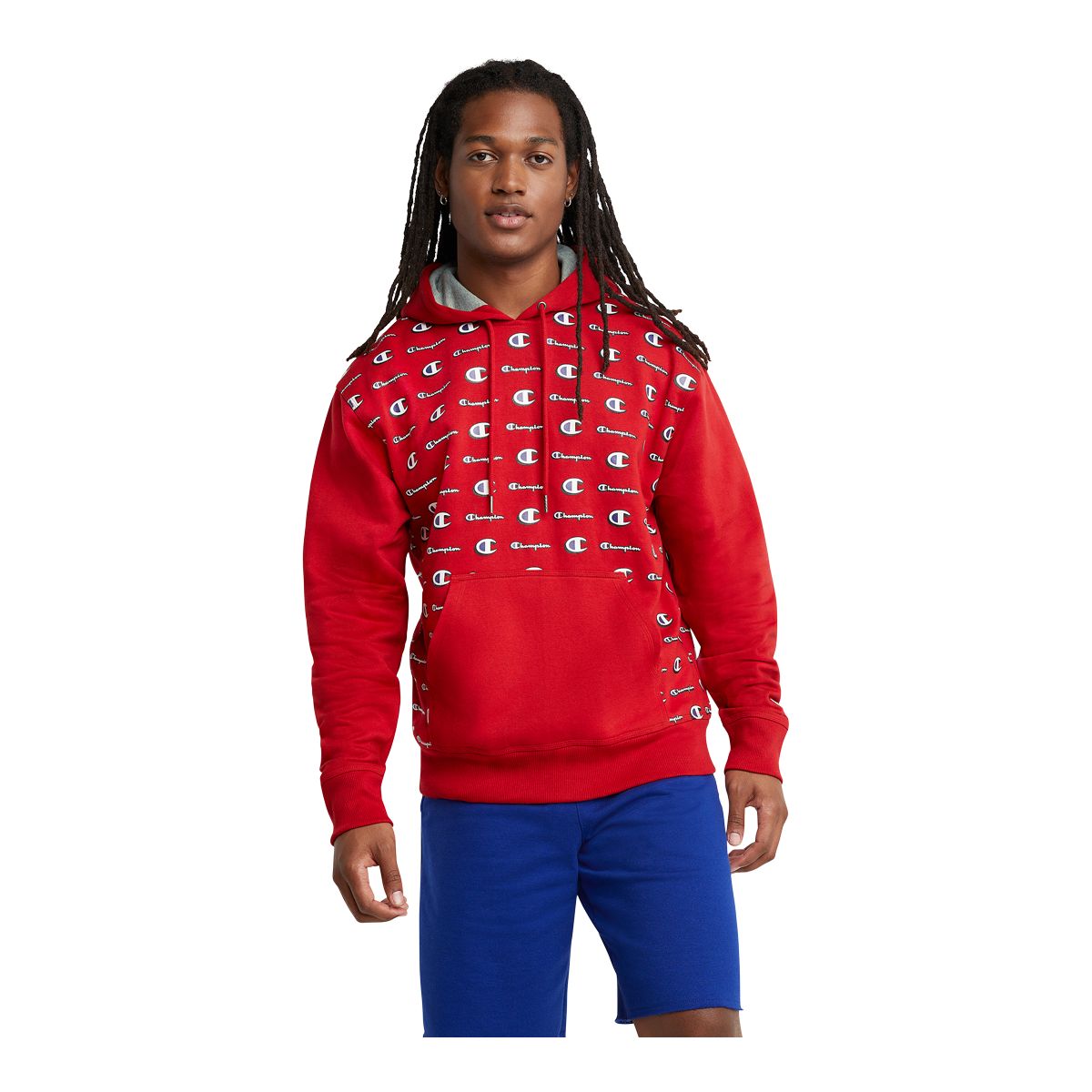 Red Champion Hoodie With Logo All Over Champion Life Men's Reverse