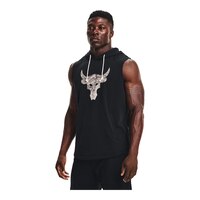 Under Armour Men's Project Rock Terry Bull Sleeveless Hoodie, Kangaroo Pocket Front_Angled_Left