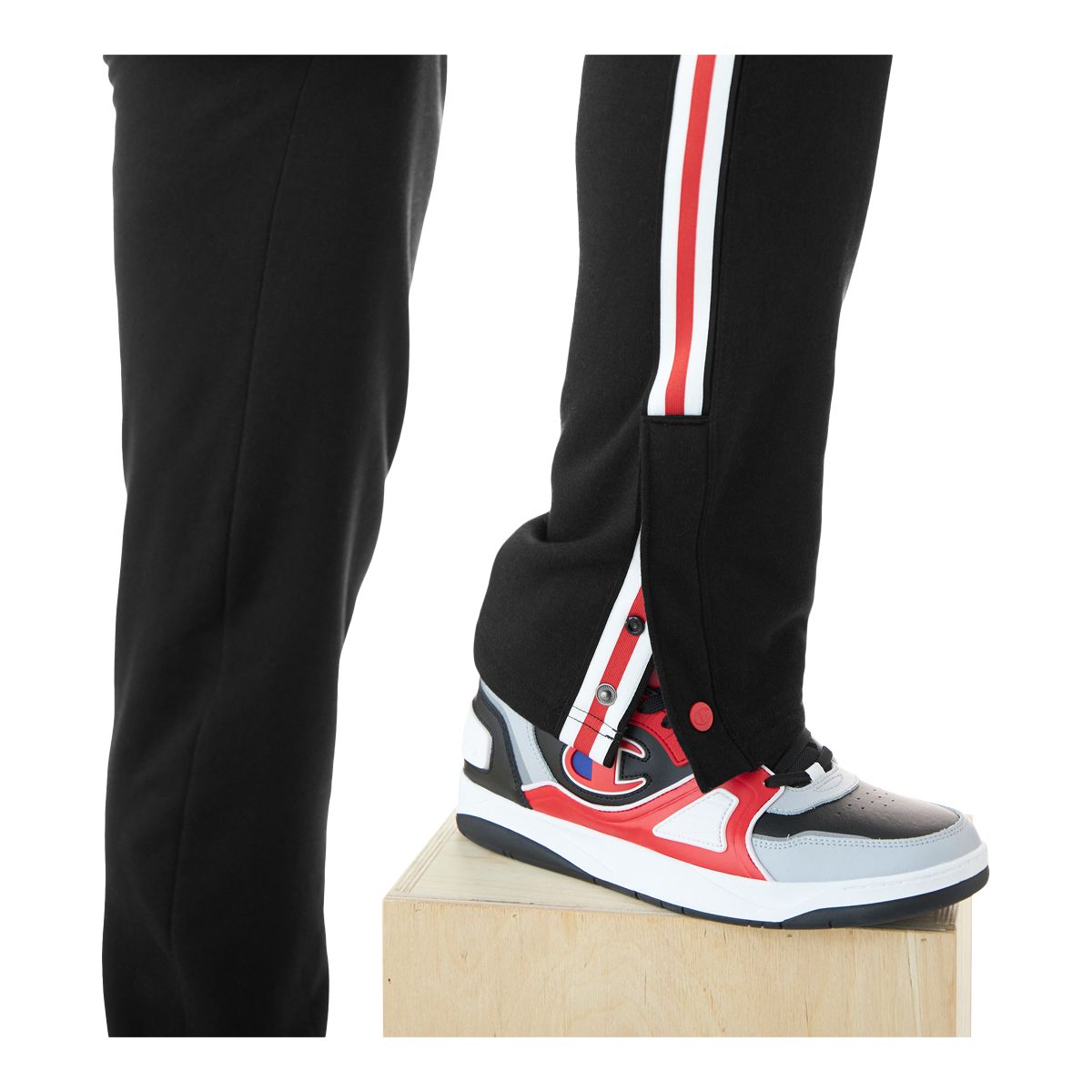 Champion black & hot sale red taping track pants