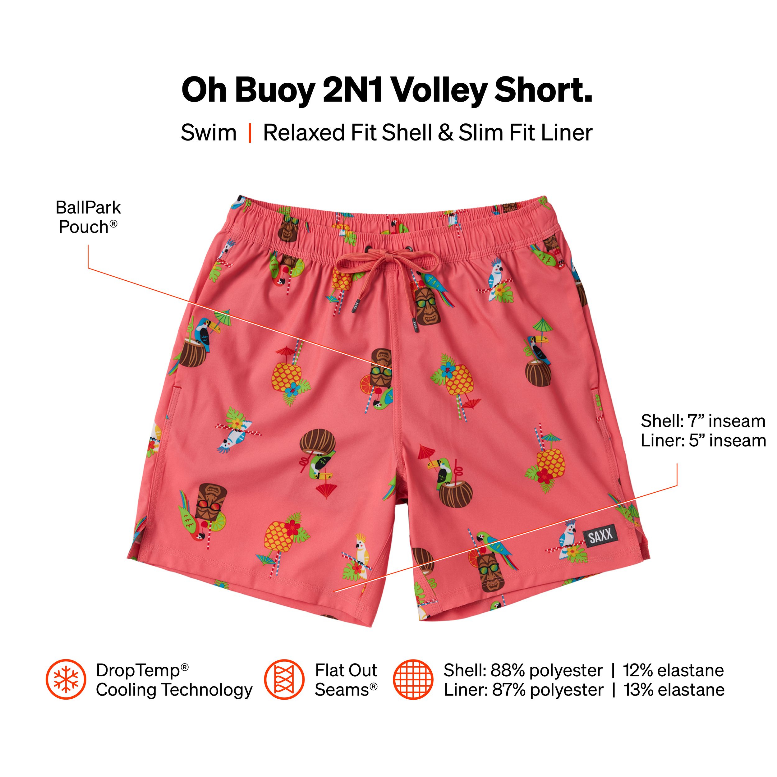 SAXX Men's Oh Buoy 7 Inch 2 in 1 Volley Shorts