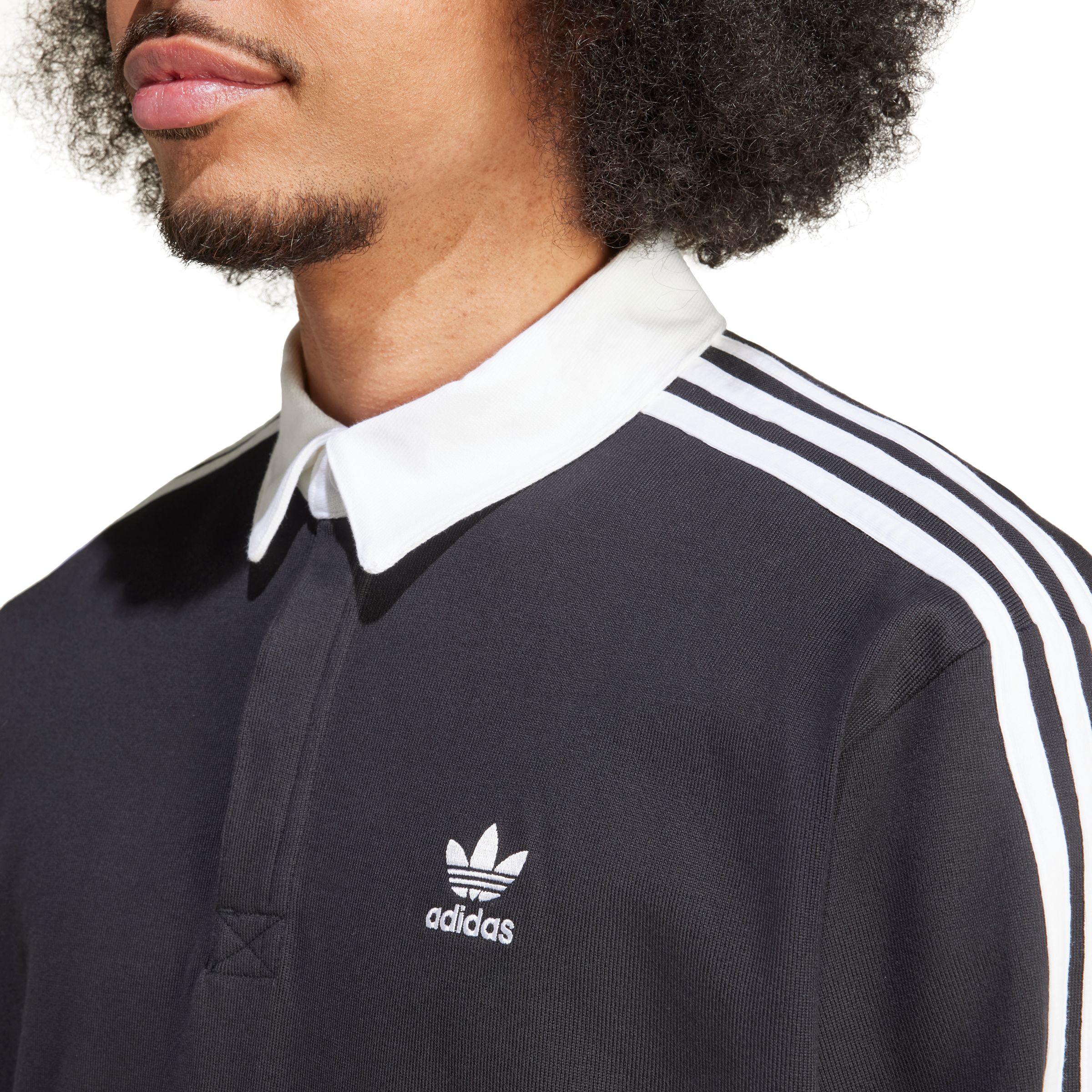 adidas Originals Men's 3-Stripe Rugby Long Sleeve Polo Top