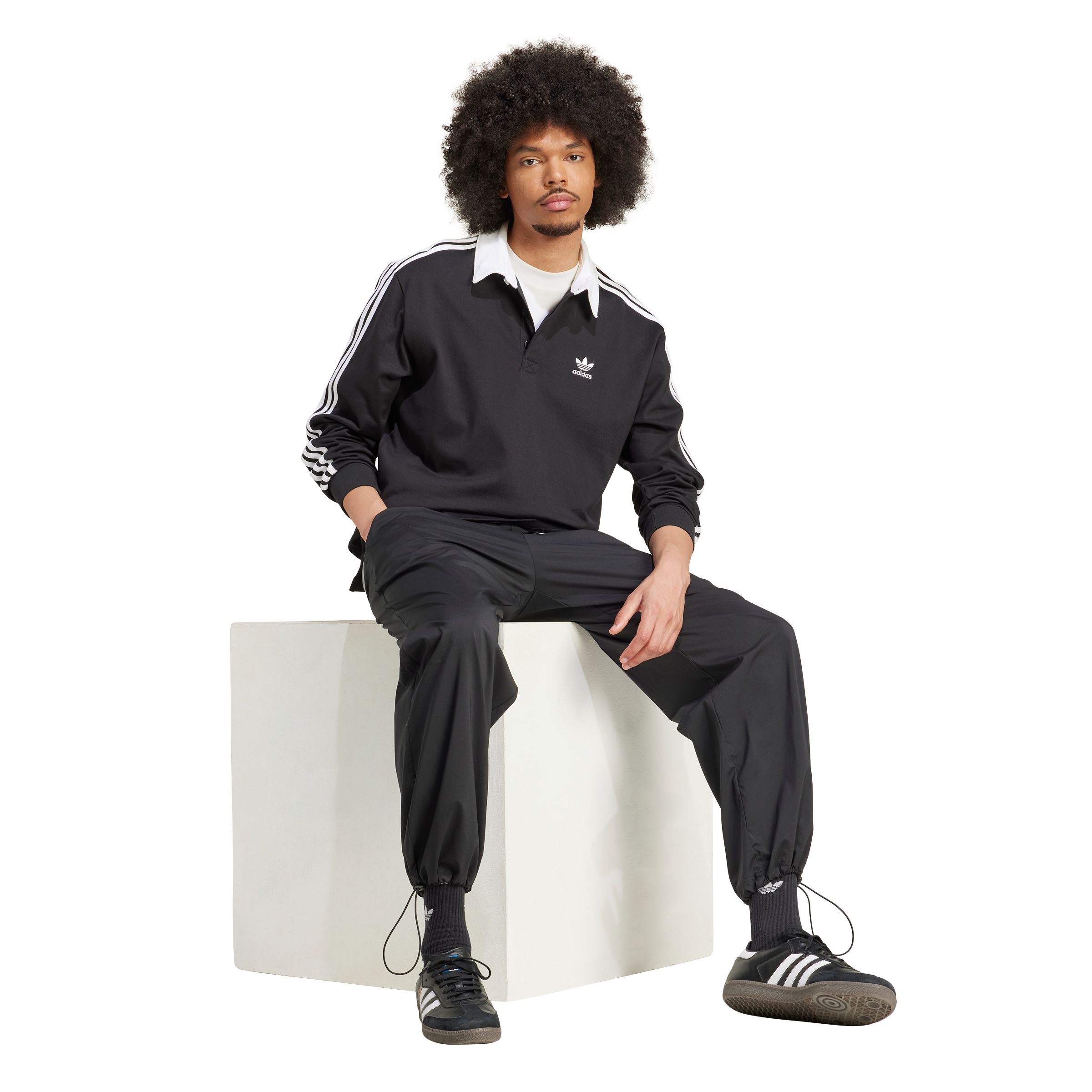 adidas Originals Men's 3-Stripe Rugby Long Sleeve Polo Top