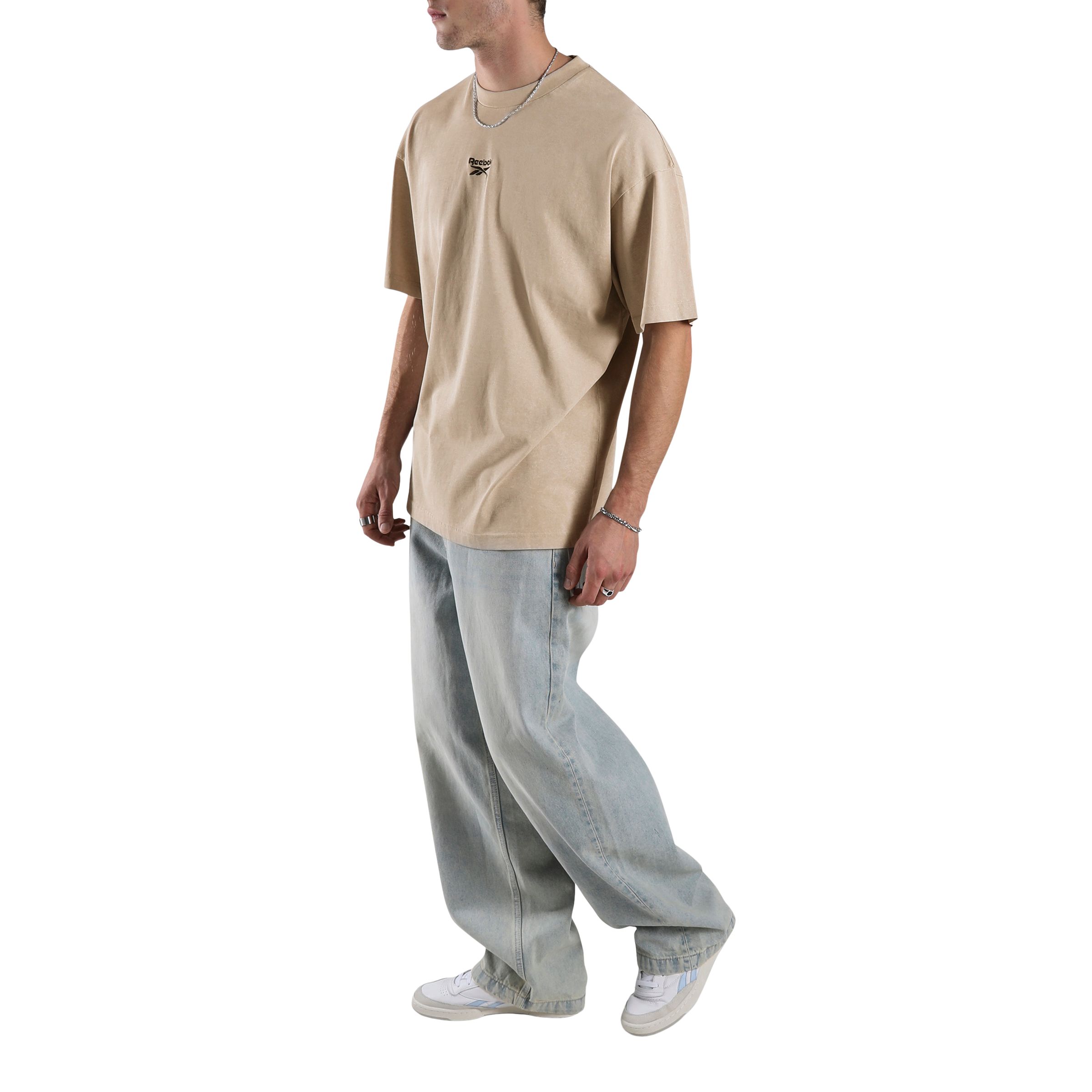 Reebok Men's Washed Oversized Garment-Washed Casual T-shirt