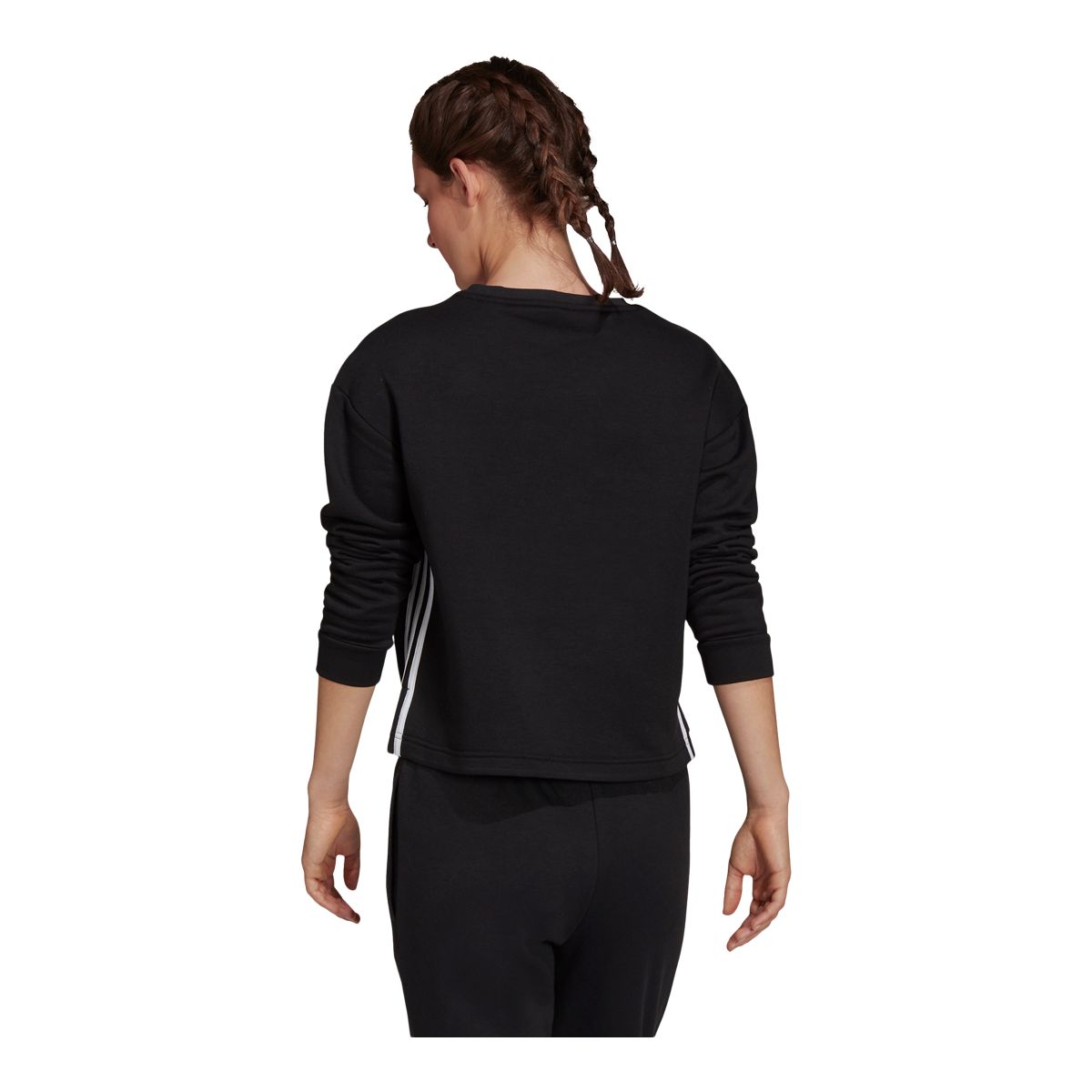 adidas Women's 3-Stripe Boxy Crewneck Fleece Sweatshirt, Relaxed Fit