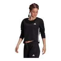 adidas Women's 3-Stripe Boxy Crewneck Fleece Sweatshirt, Relaxed Fit Front_Angled_Left