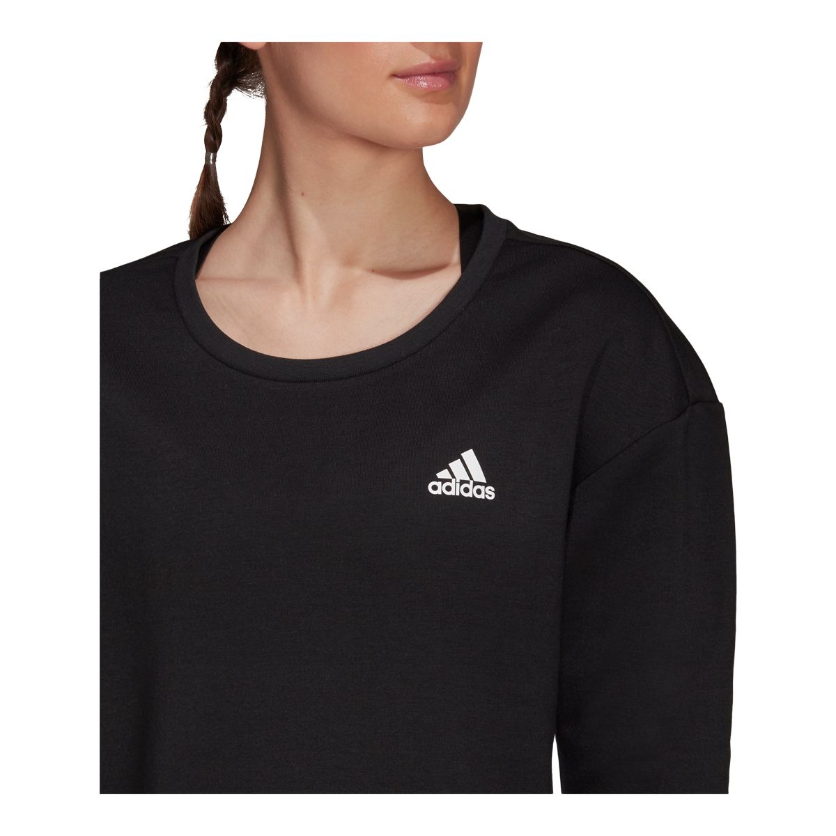 adidas Women's 3-Stripe Boxy Crewneck Fleece Sweatshirt, Relaxed Fit
