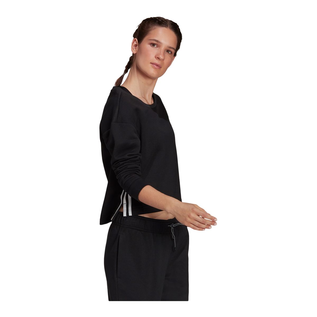 adidas Women's 3-Stripe Boxy Crewneck Fleece Sweatshirt, Relaxed Fit