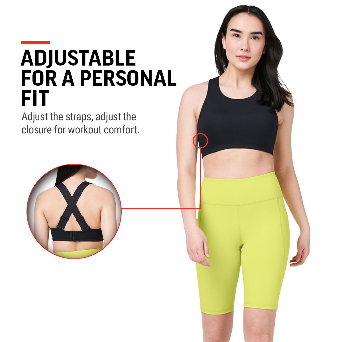 FWD Women's Push Multi-Strap Sports Bra, Medium Impact, Removable Pads