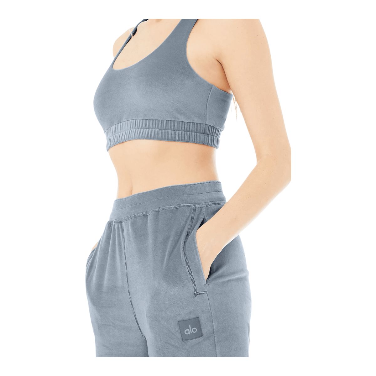 Alo Women's Velour Glim Scoop Neck Sports Bra, Low Impact