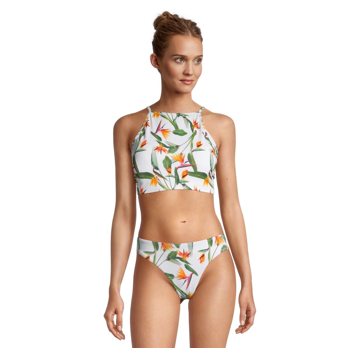 Ripzone Women's Stacey Floral High Neck Swimsuit Bikini Top, Beach