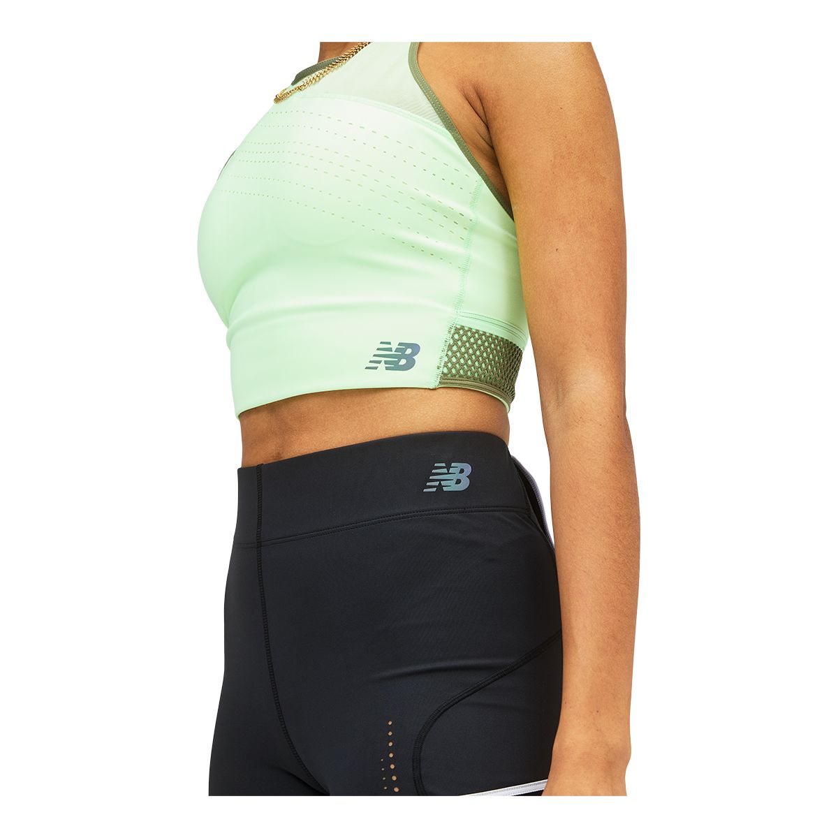 New Balance Women's Run Q Speed Crop Sports Bra, Medium Impact CloseUp