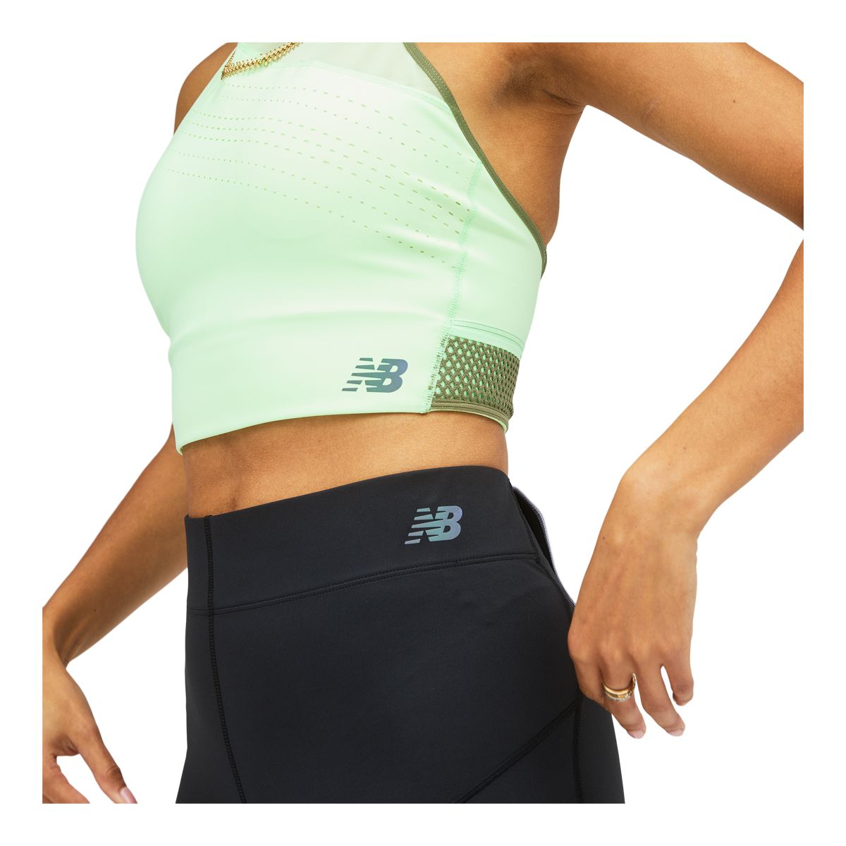 New Balance Women's Run Q Speed Crop Sports Bra, Medium Impact CloseUp
