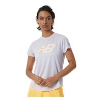 New Balance Women's Run Accelerate Graphic T Shirt Front_Angled_Left