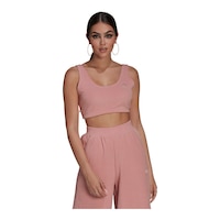 adidas Originals Women's Crop Tank Top, Slim Fit, Sleeveless, Open Back, Cotton, Sports Front_Flat
