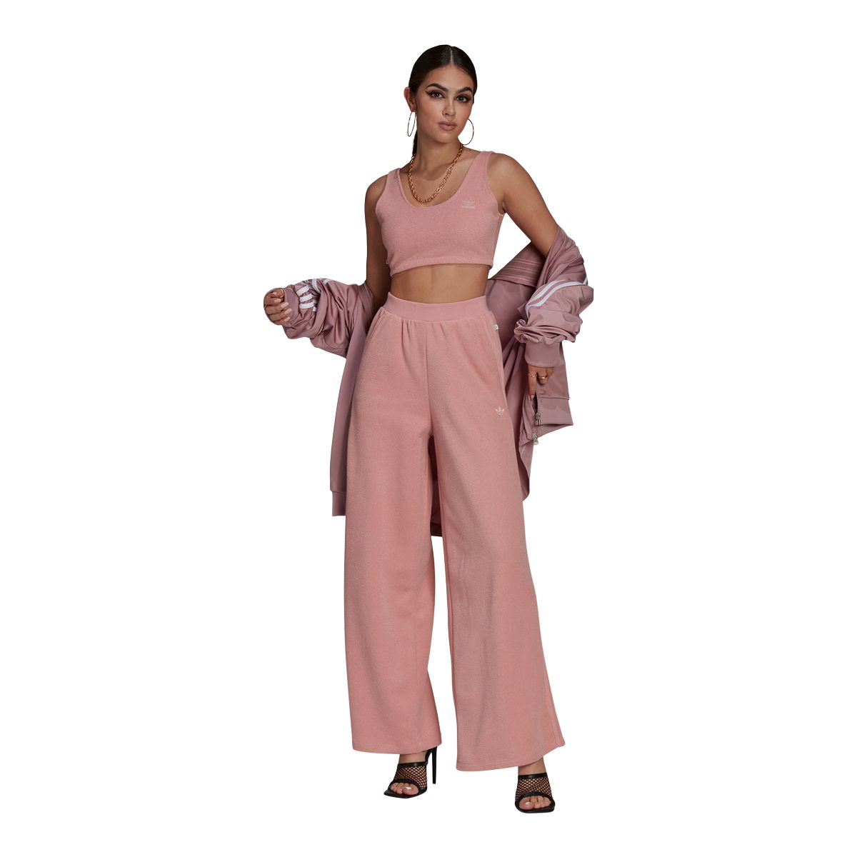 adidas Originals Women's Crop Tank Top, Slim Fit, Sleeveless, Open Back, Cotton, Sports