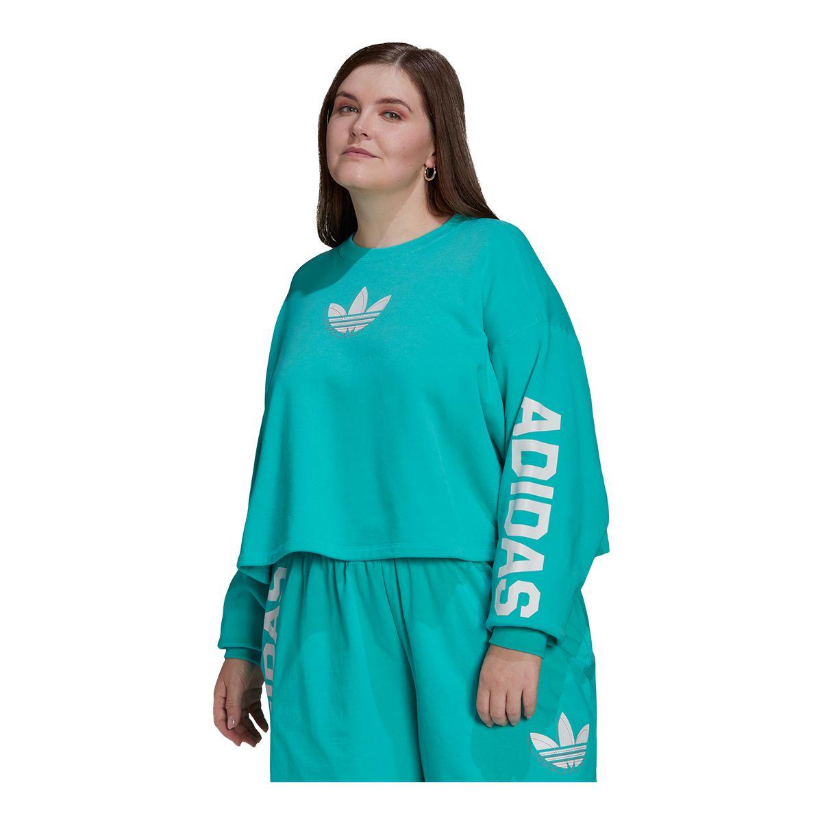 adidas Originals Women's Crewneck French Terry Basketball Crop Sweatshirt, Loose Fit