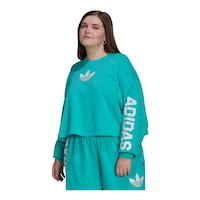 adidas Originals Women's Crewneck French Terry Basketball Crop Sweatshirt, Loose Fit Front_Angled_Left