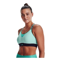 Under Armour Women's Infinity Blocked Sports Bra, High Impact, Padded Front_Angled_Left