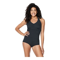 Speedo Women's Solid Halter One Piece Swimsuit Front_Flat