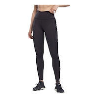 Reebok Women's Studio Cropped Ruched High Rise Tights Front_Angled_Left