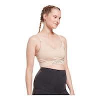 Reebok Women's Maternity Nursing Sports Bra, Low Impact, Removable Pads, Longline Front_Angled_Right