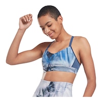 Reebok Women's Studio Lux Sports Bra, Low Impact, Removable Pads Front_Angled_Left