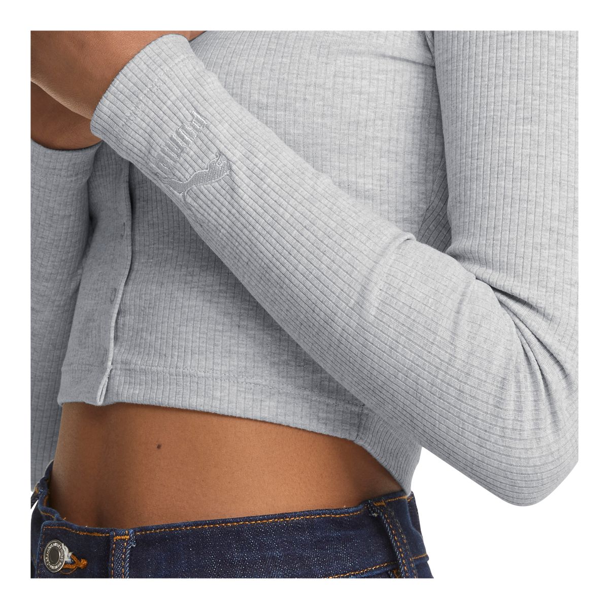 PUMA Women's Classics Ribbed Long Sleeve Crop Top Shirt, Slim Fit