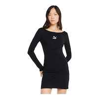 PUMA Women's Classics Ribbed Long Sleeve Dress Front_Flat