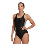 adidas Women's SH3.RO Mid 3-Stripe One Piece Swimsuit/Bathing Suit, Sport Front_Angled_Left