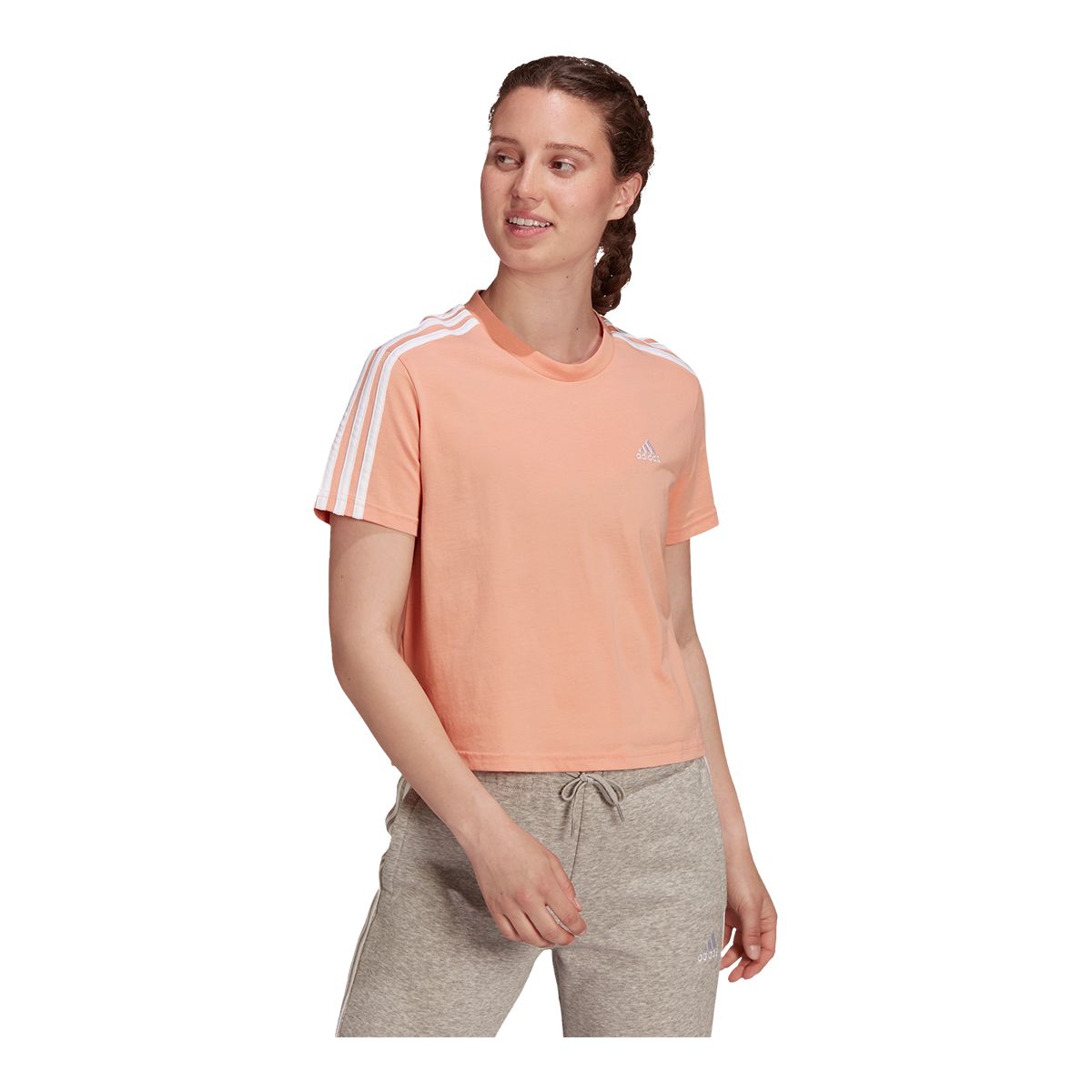 adidas Women's Sportswear 3-Stripe Crop T Shirt