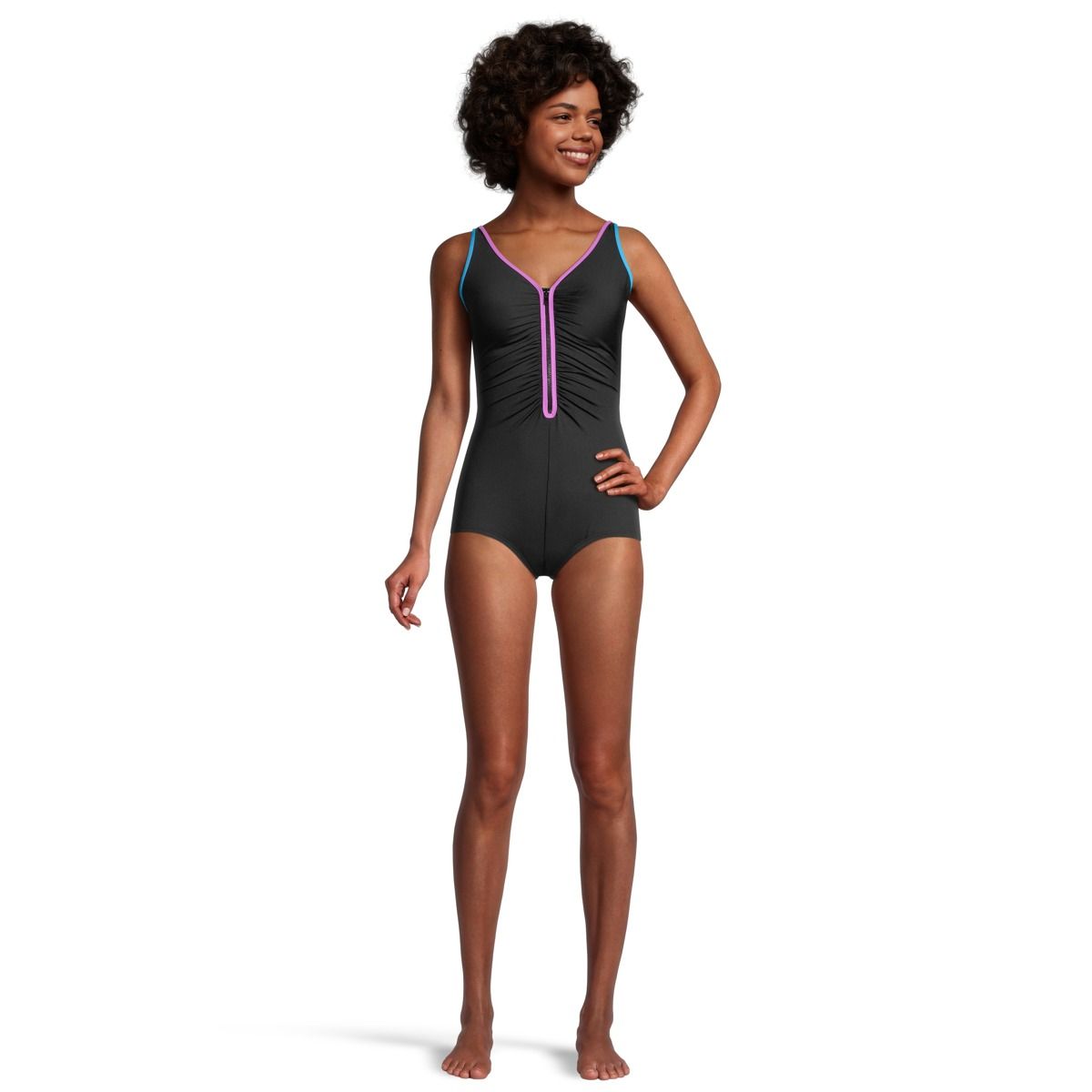 Gabar Women's Front Zip Shirred One Piece Swimsuit/Bathing Suit, Sport, Tummy Control