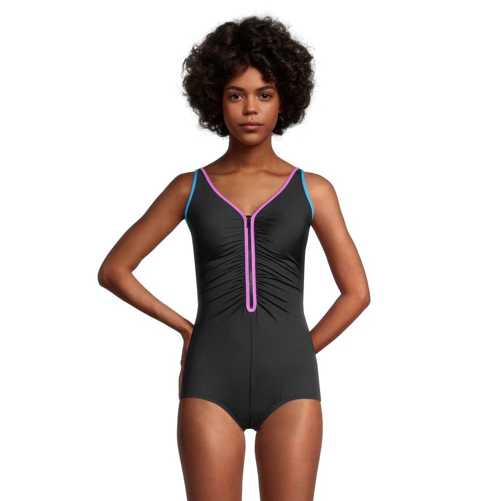 Gabar Women's Front Zip Shirred One Piece Swimsuit/Bathing Suit