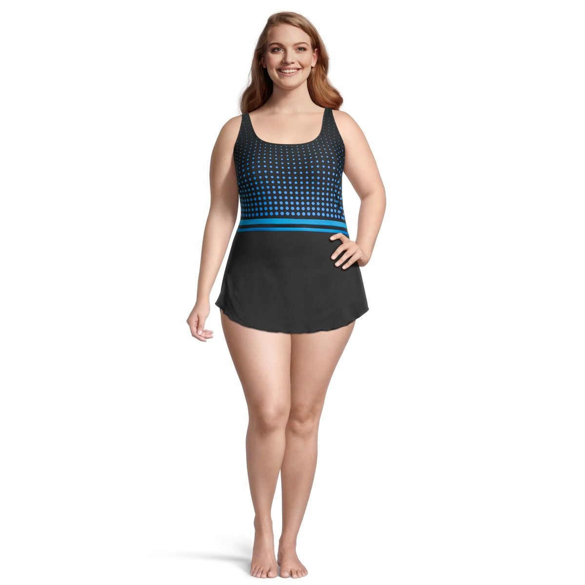 Gabar Women's Square Neck Sarong Plus Size Swim Dress One Piece Swimsuit/Bathing Suit, Sport, Tummy Control