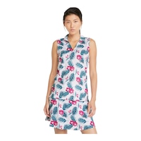 PUMA Golf Women's CLOUDSPUN Paradise Print Sleeveless Polo T Shirt Front_Angled_Left