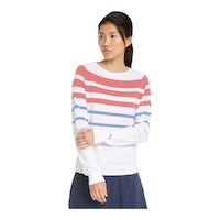 PUMA Golf Women's Stripe Long Sleeve Polo Sweater Front_Flat