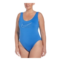 Nike Women's Chest Logo U-Back Plus Size One Piece Swimsuit/Bathing Suit, Sport Front_Angled_Left