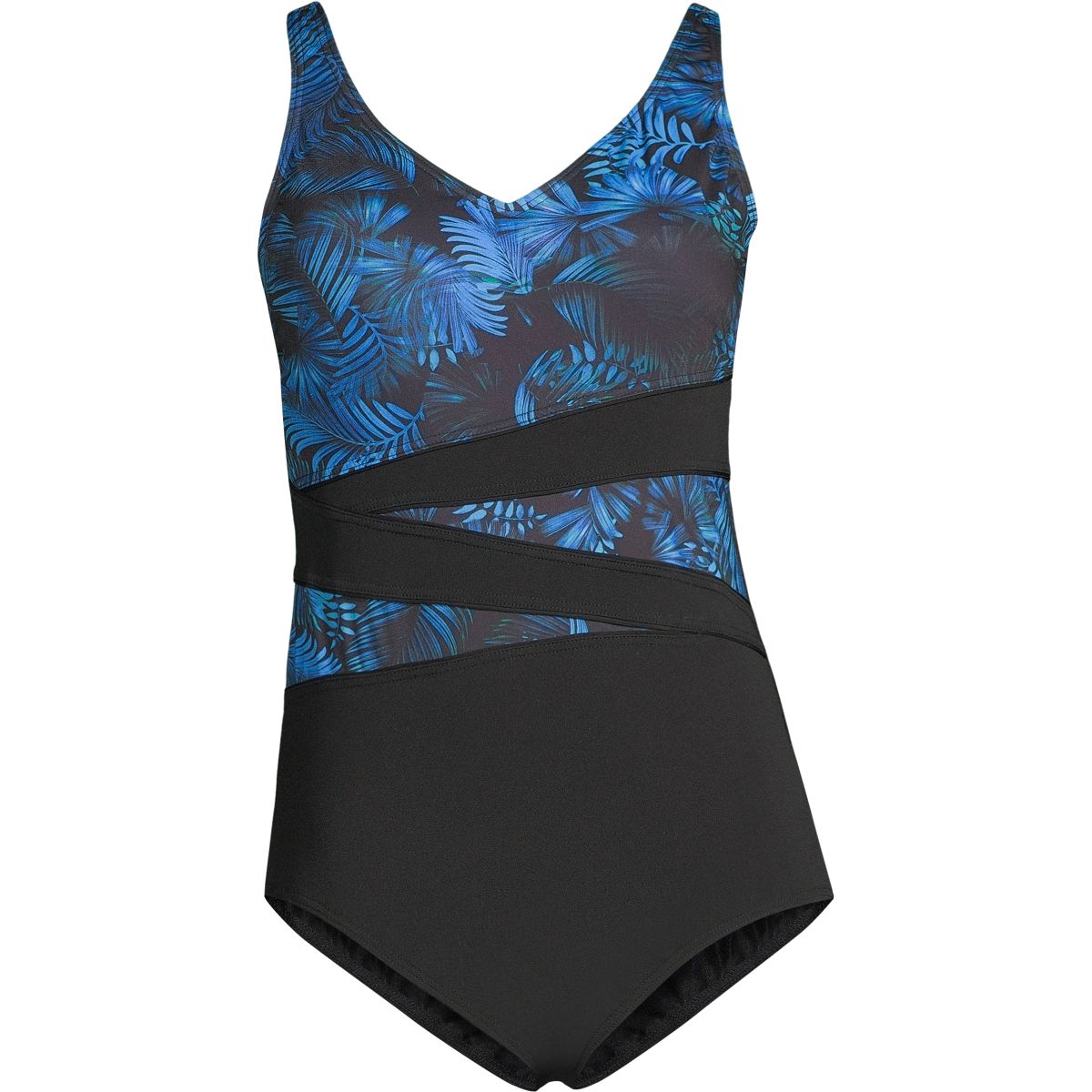 Finz Women's Plus Leaf Print Splice U Back One Piece Swim Suit
