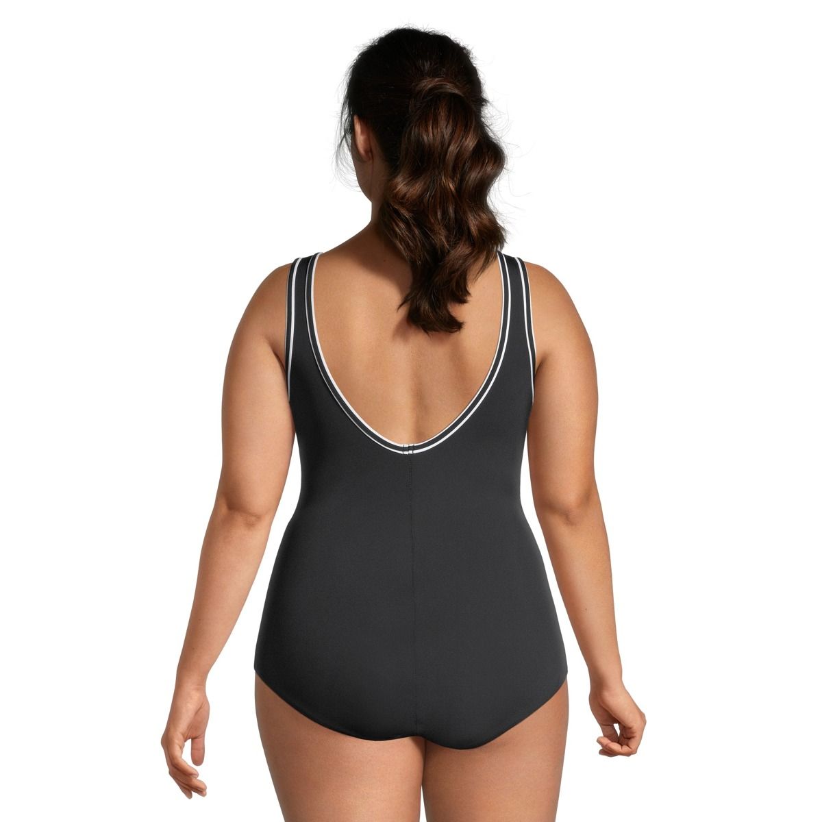 Finz Women's Solid V Neck Plus Size One Piece Swimsuit/Bathing Suit, Sport, Tummy Control