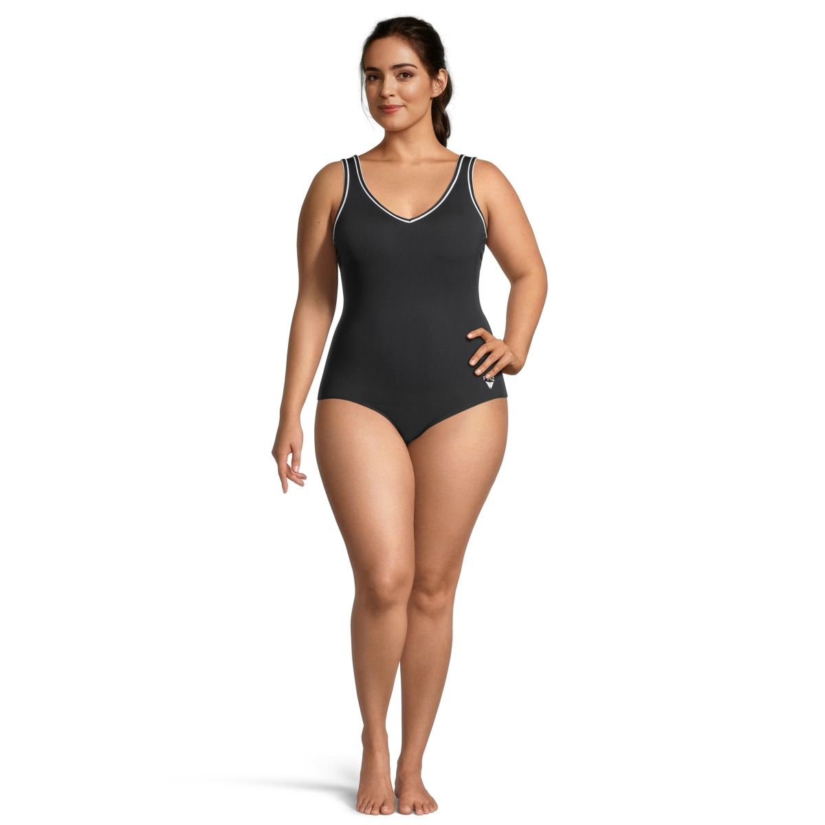 Finz Women's Solid V Neck Plus Size One Piece Swimsuit/Bathing Suit, Sport, Tummy Control