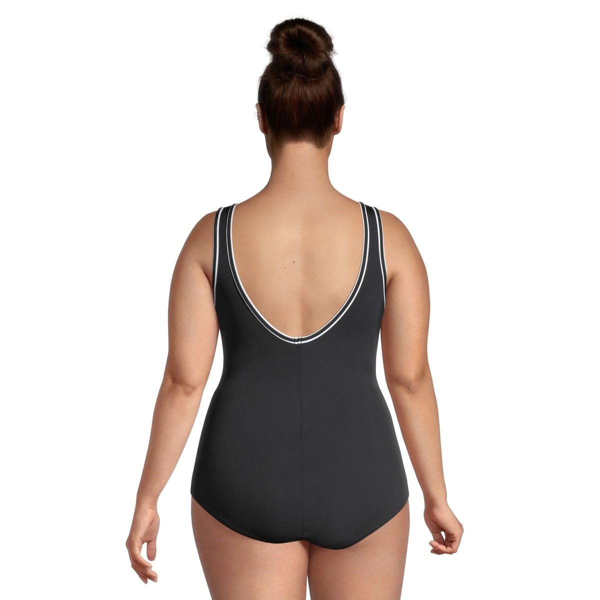 Finz Women's Solid V Neck Plus Size One Piece Swimsuit/Bathing Suit, Sport, Tummy Control