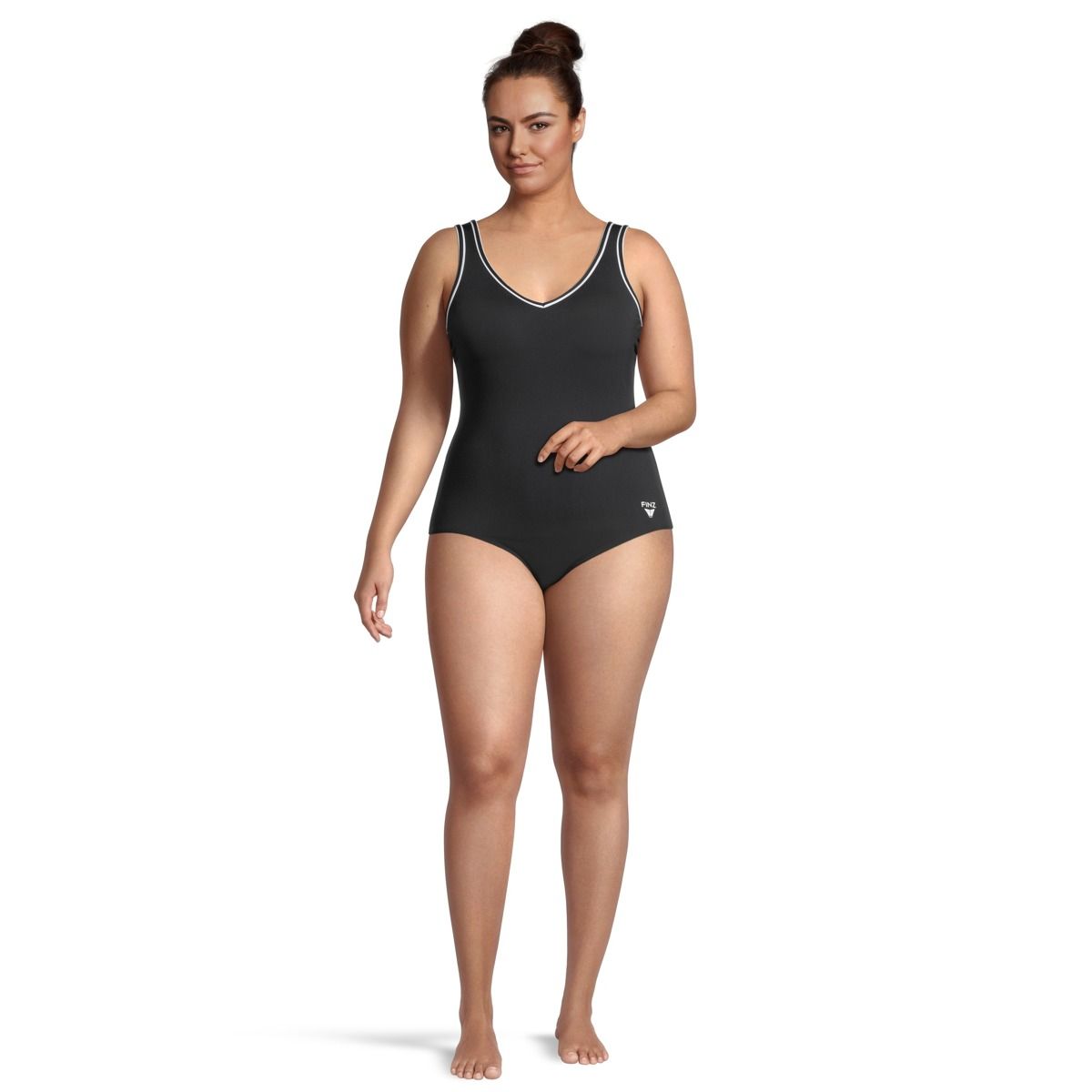 Finz Women's Solid V Neck Plus Size One Piece Swimsuit/Bathing Suit, Sport, Tummy Control